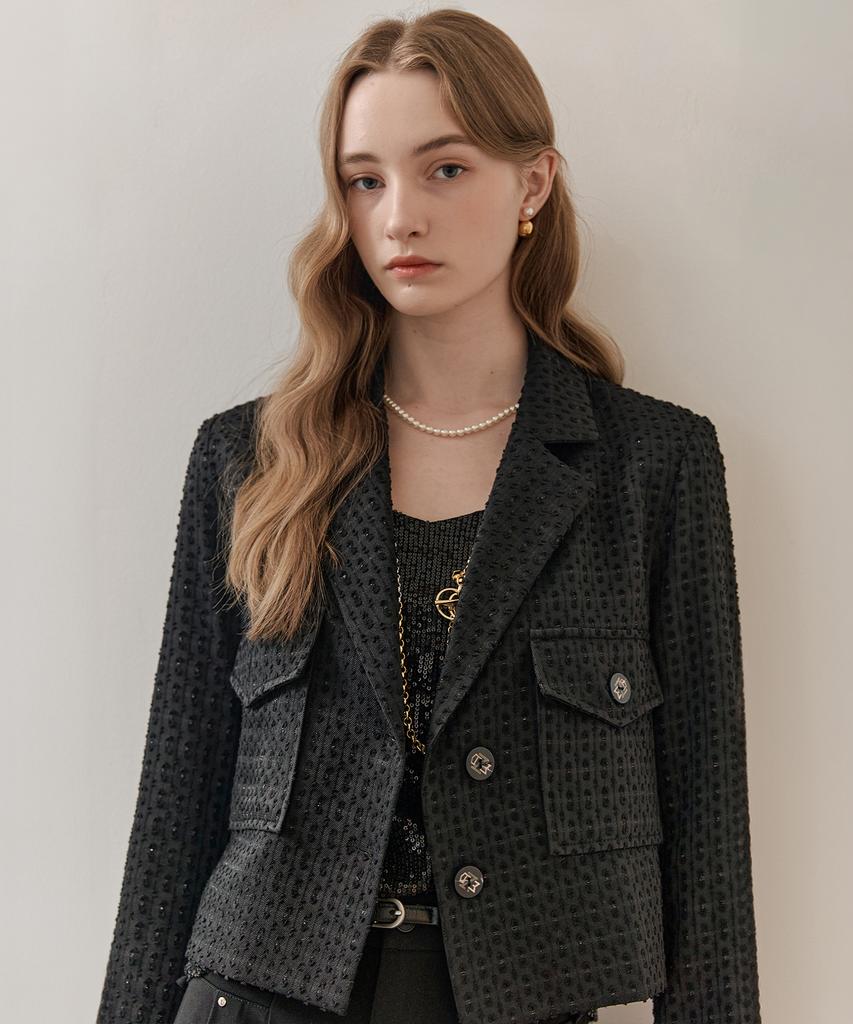 Maxza Metal Yarn Mix Jacquard Crop Jacket