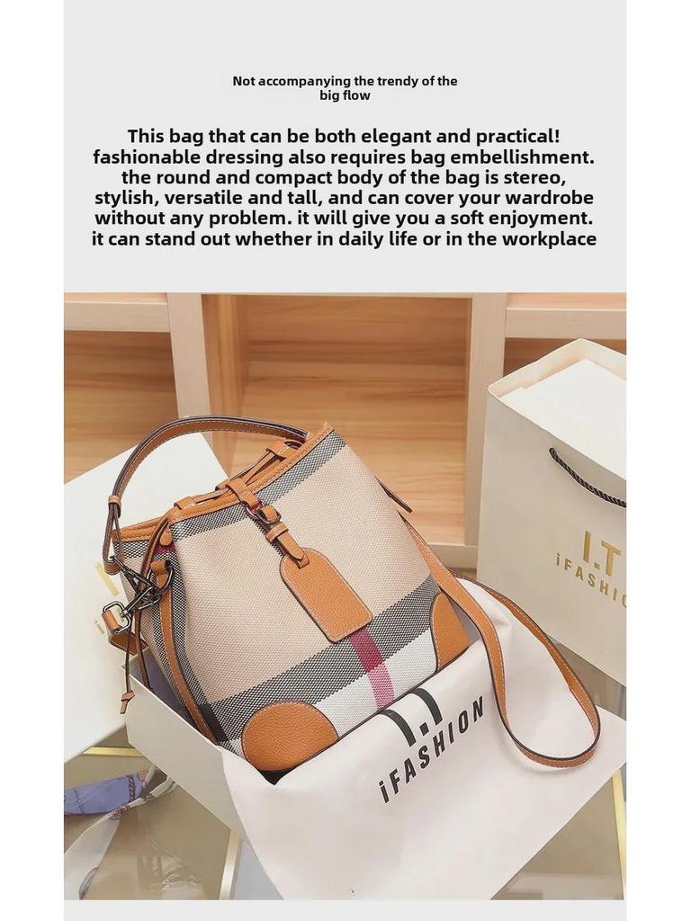 Женская сумка-ведро в клетку 2023 года, класса люкс: Универсальная роскошная сумка-мессенджер через плечо с большой вместимостью