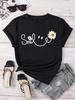 Beautiful Daisy Smile Letter Printed T Shirt Harajuku Fashion Graphic Black T Shirt Shirt Casual O-neck Female Tops Tee
