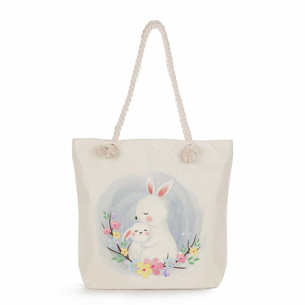 Creative Rabbit print thick rope single-shoulder beach bag 7247 CLE