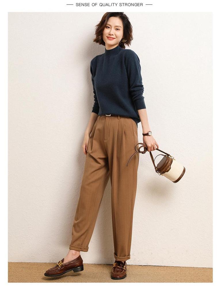 2024 Новый женский корейский стиль с полувысоким воротником и длинными рукавами, однотонный свитер, пуловер