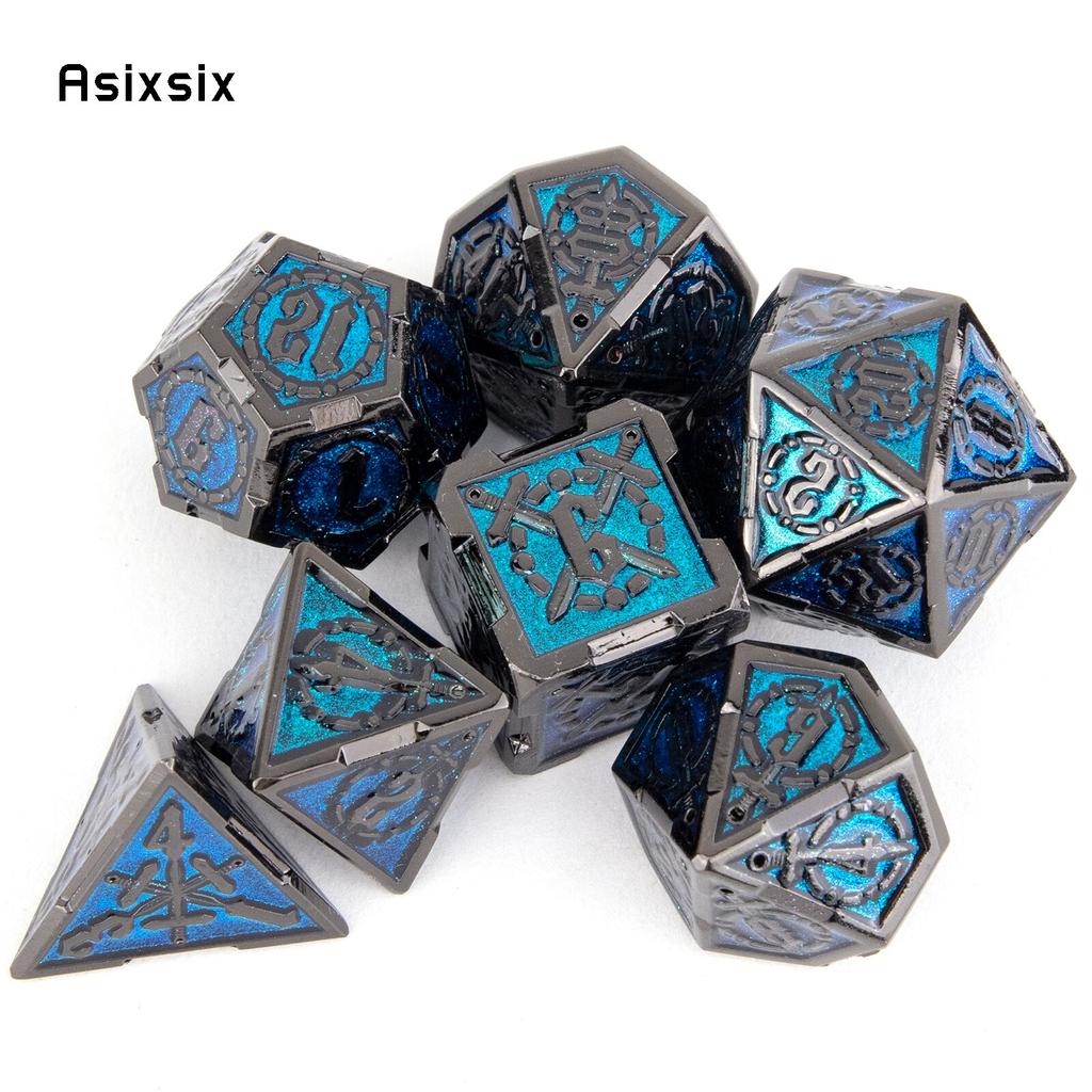 7 шт. синие, серебряные двойные мечи, металлические кубики, набор одноцветных многогранных кубиков, подходящий для ролевой игры, настольной игры Pathfinder
