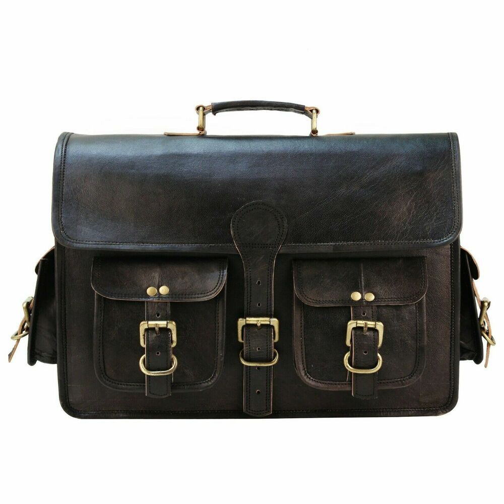 18-дюймовая мужская черная кожаная сумка через плечо ручной работы, портфель для ноутбука, дорожный