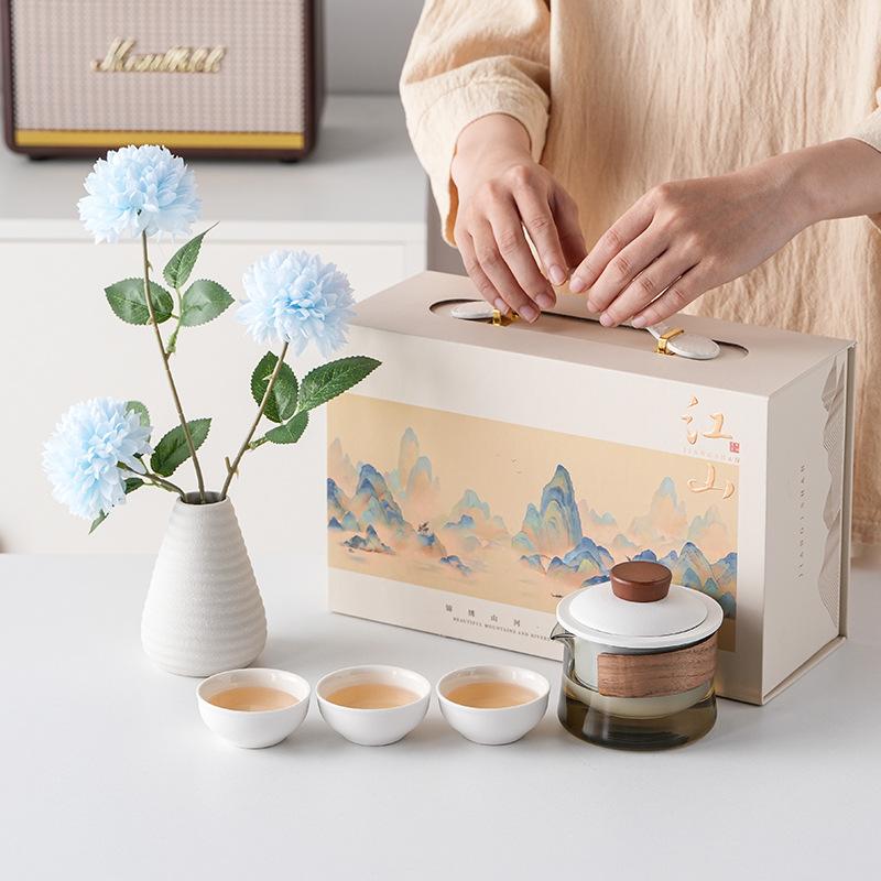 Легкая роскошь, великолепные горы и реки, набор из чайника и трех чашек в подарочной коробке, Запретный город и национальный тренд для отправки на праздник