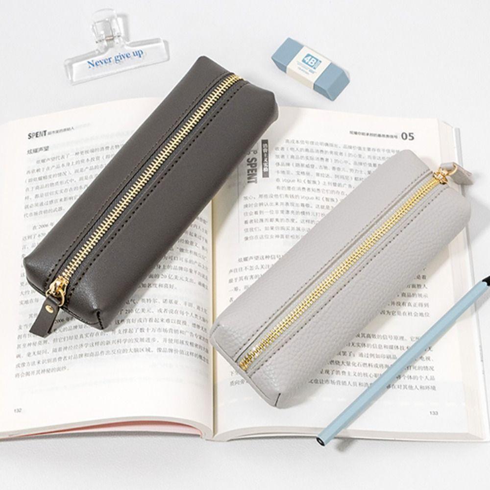 Lychee Grain Pen Case Zipper Pen Box Simple Pen Bag School Office