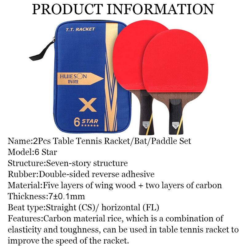 HUIESON 6 Star 2Pcs Carbon Table Tennis Set Super Power Ping Pong Raet Bat For Adult Club Training New Upgraded