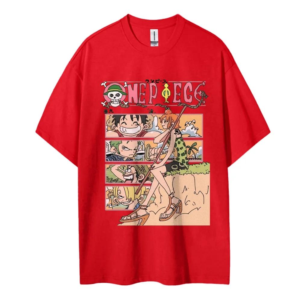 ONE PIECE Японское Горячее Аниме Классические Персонажи Спортивные Повседневные Короткий Рукав Удобные Половинный Рукав Популярный Топ для Пары
