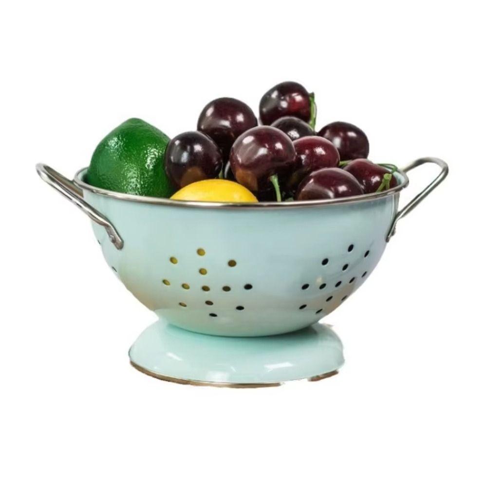Rust-proof Enamel Coated Fruit Basket Carbon Steel Vegetable Strainer  Countertop