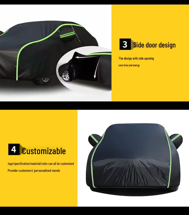 Black Oxford Cloth Car Cover: Full Coverage, Dustproof, Rainproof, Reflective Strips, Heat Insulation, Sunshade.