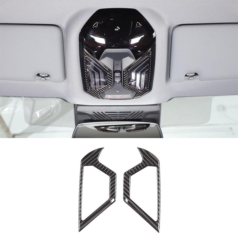 2x Soft Carbon Fiber Car Roof Reading Lamp Trim Panel Cover Sticker Suitable for BMW 5 Series X3 G45 G60 +