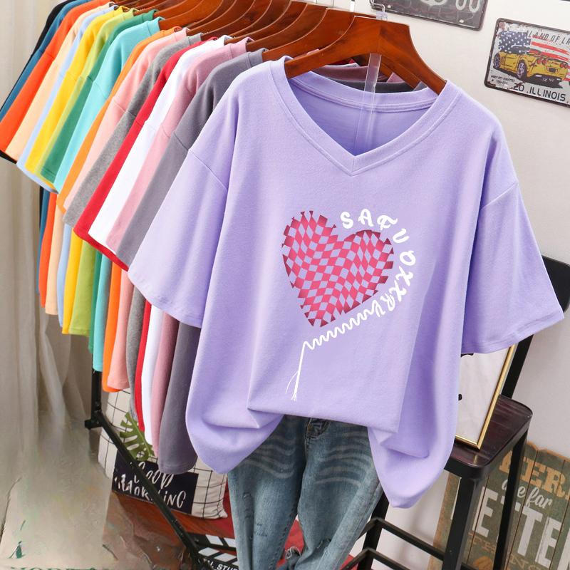 Футболка с коротким рукавом, Свободного кроя, Приталенный топ с V-образным вырезом с принтом для женщин