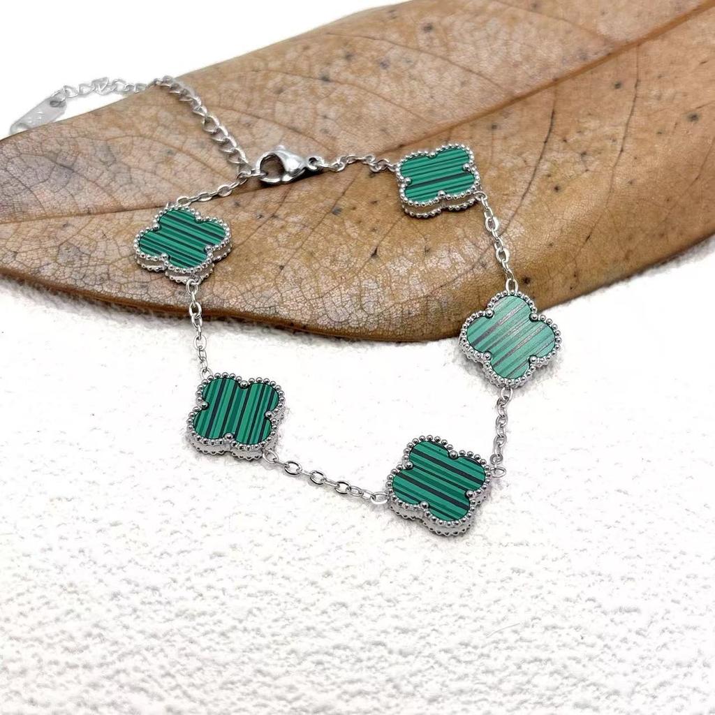 15Mm Four-Leaf Clover Five Flowers Bracelet High-Grade Titanium Steel Bracelet Fashionable Versatile Lucky Four-Leaf Clover Jewellery