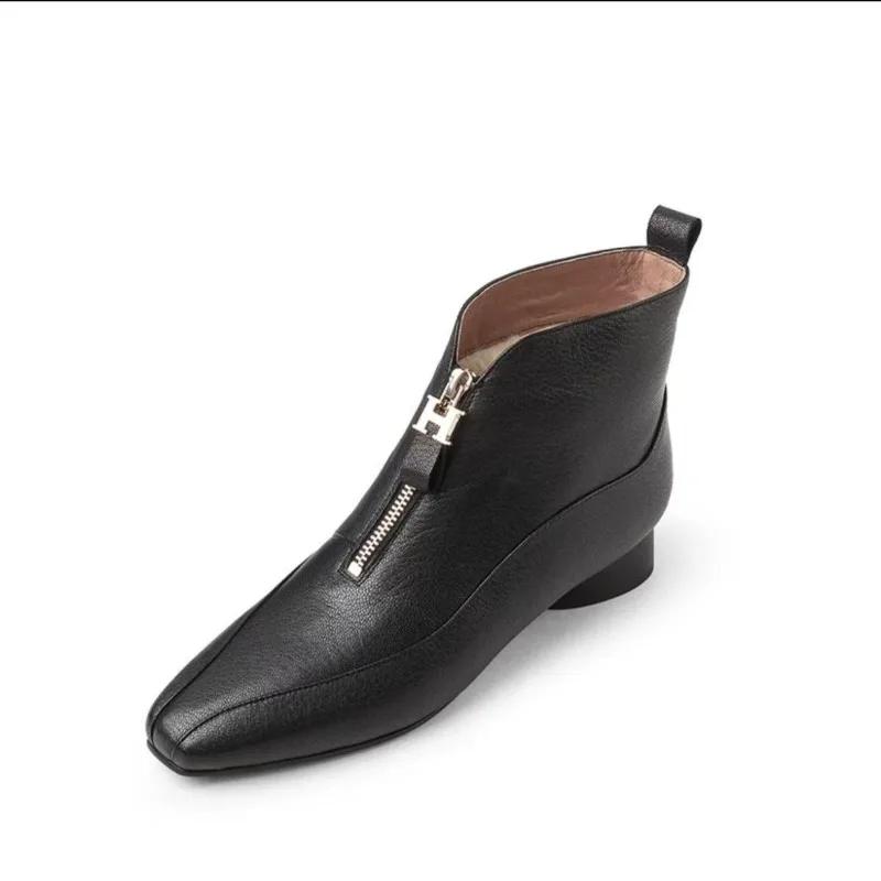 Женские ботильоны Зимние туфли на каблуках Кожаные зимние сапоги 2025 Трендовые дизайнерские короткие плюшевые теплые сапоги Элегантная обувь Ботинки Челси