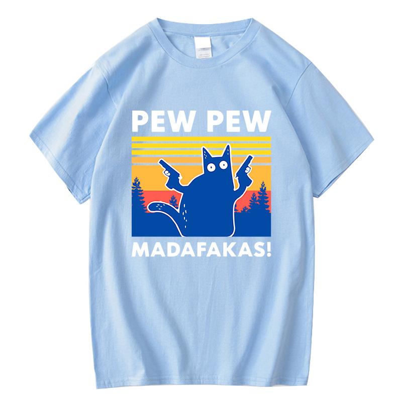 Pew Pew Madafakas Футболка Мужская С коротким рукавом Новинка Забавная Кошка Футболка Хлопок Свободный Топ Рубашки Футболка Летний Повседневный Свободный Мужской