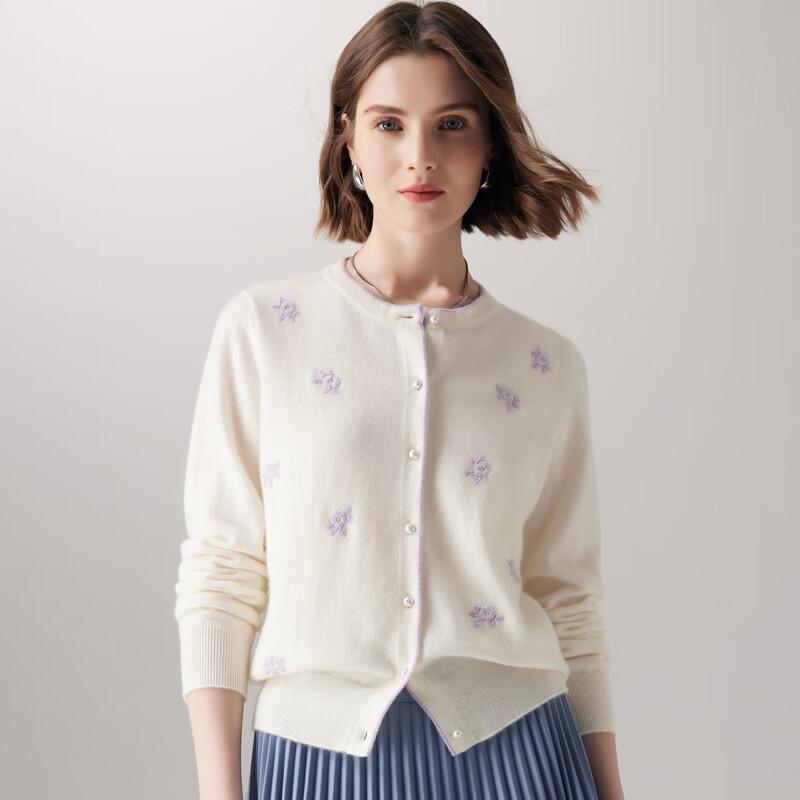 PALUOPO 100% Cashmere Floral Knit Cardigan Sweater