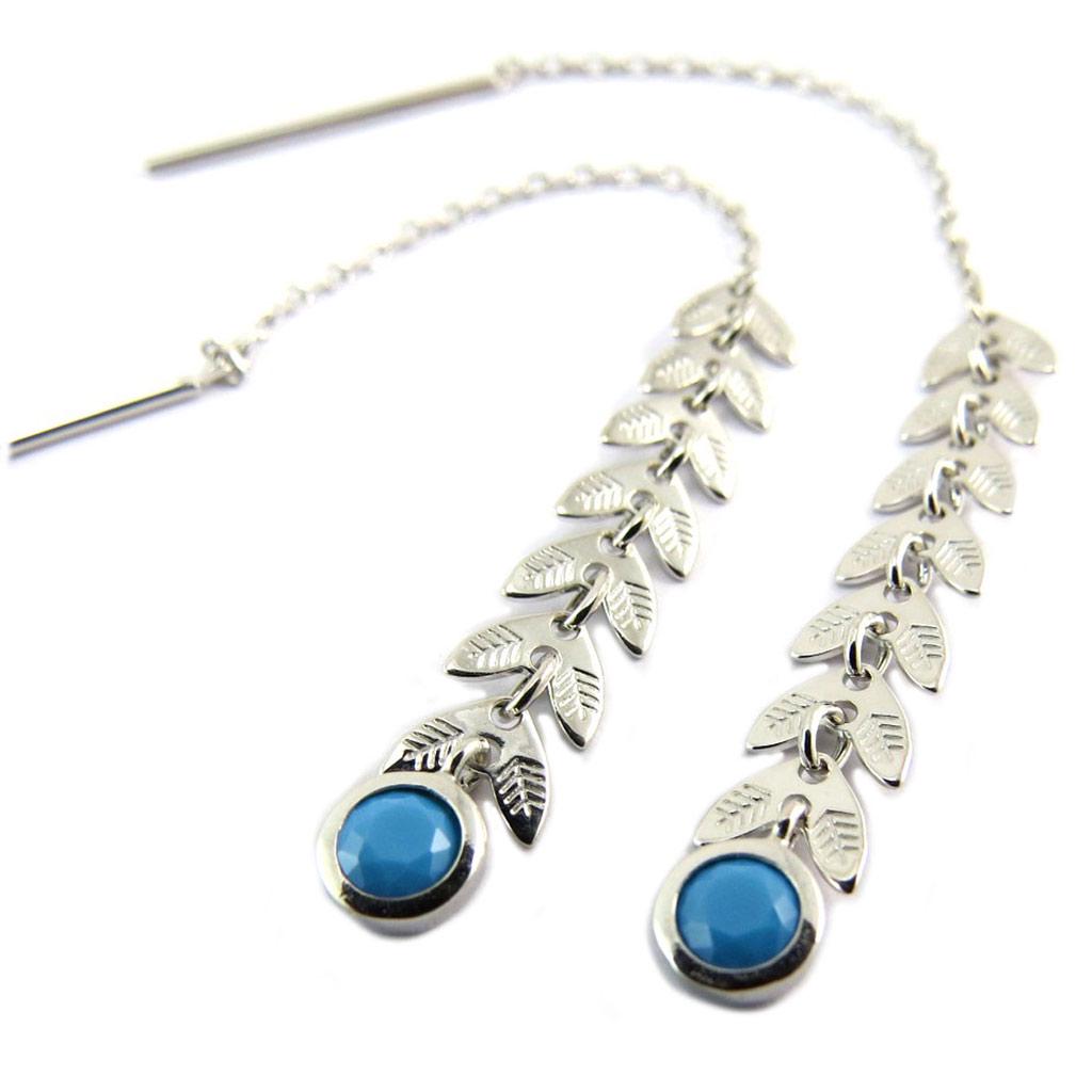 Les Trésors De Lily [P6864] - Silver Earrings 'Epi De Blé' Turquoise Silver (rhodium Plated) - 60 Mm