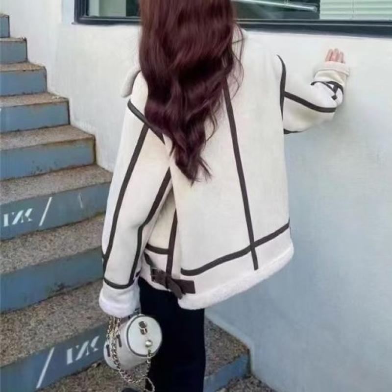 Зимняя дубленка из искусственного меха, замши, кожи, женская теплая дубленка из ягненка, на молнии, в байкерском стиле, с длинным рукавом, короткая повседневная верхняя одежда