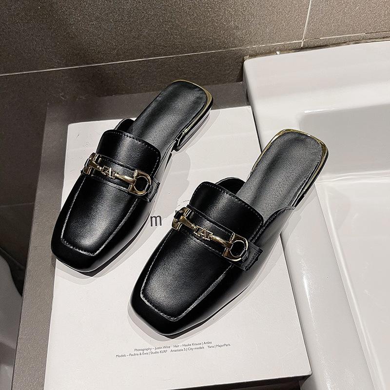 Туфли на высоком каблуке женские, новые, весна и осень 2025 года, квадратная головка, толстый каблук, легкая, с мешком на голове, низкий каблук, одна педаль, верхняя одежда, универсальные тапочки