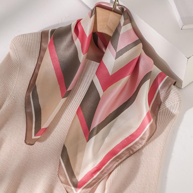 100% Pure Mulberry Silk Square Scarf Women Lightweight Printed Neck Wrap Chic Office Casual Wear