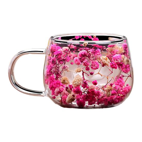 Двухстенное стекло из боросиликата, изолированные чашки, набор из 4 высоких кофейных кружек с красочным лепестком