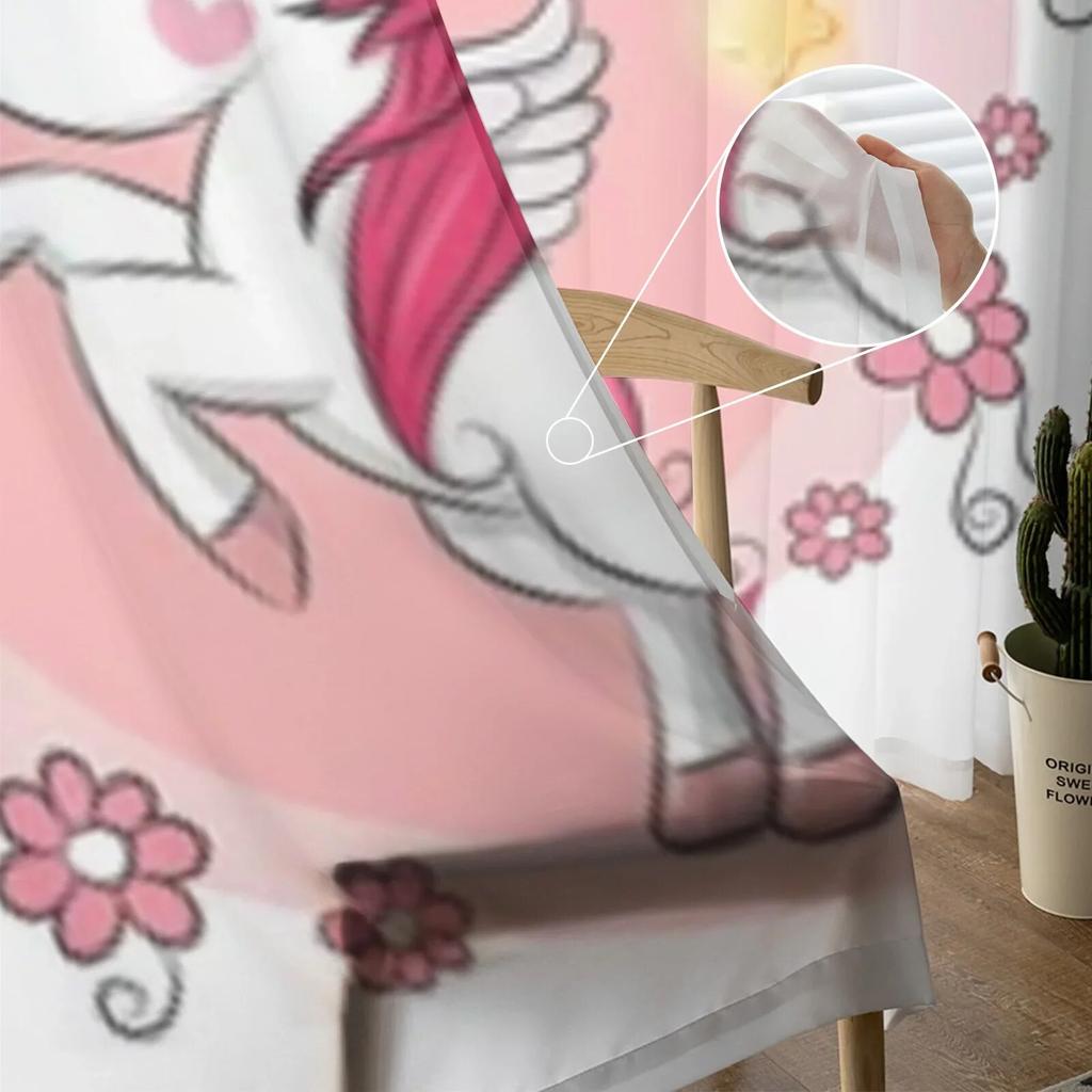 Милый мультяшный единорог с цветами, прозрачные шторы для гостиной, детская спальня, тюлевые шторы, кухонные шторы для окон