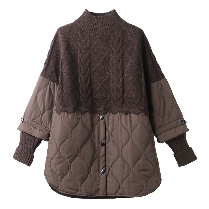 Пуловеры-свитера сохраняют тепло на осень и зиму, свободные искусственные два предмета с высоким воротником, вязаные штаны, лоскутный хлопковый свитер, женский