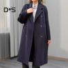 Женское шерстяное пальто осень-зима двубортное пальто с лацканами свободного кроя однотонное теплое длинное пальто для повседневной носки в офисе