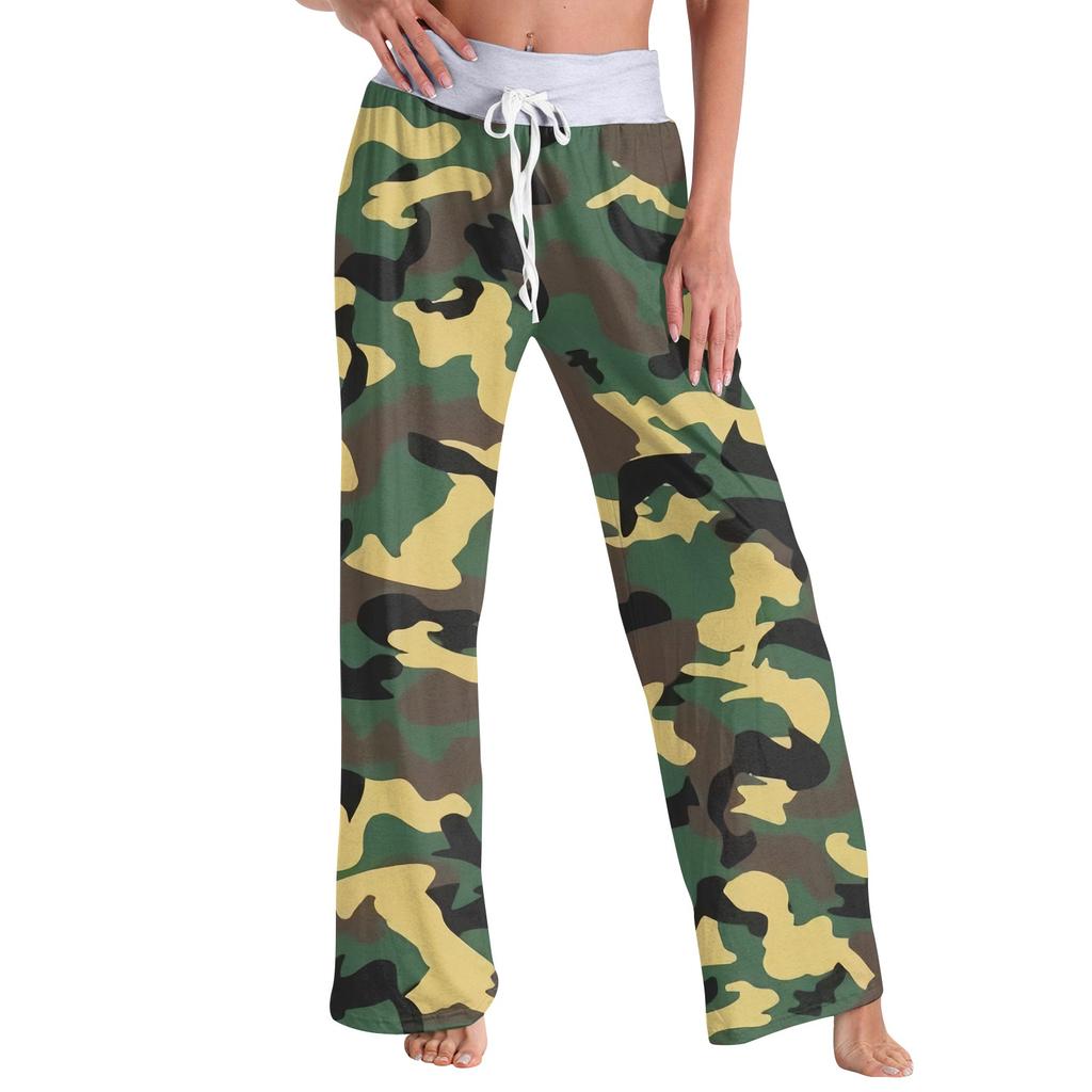 Женские модные повседневные удобные пижамные брюки с принтом и широкими штанинами на шнурке