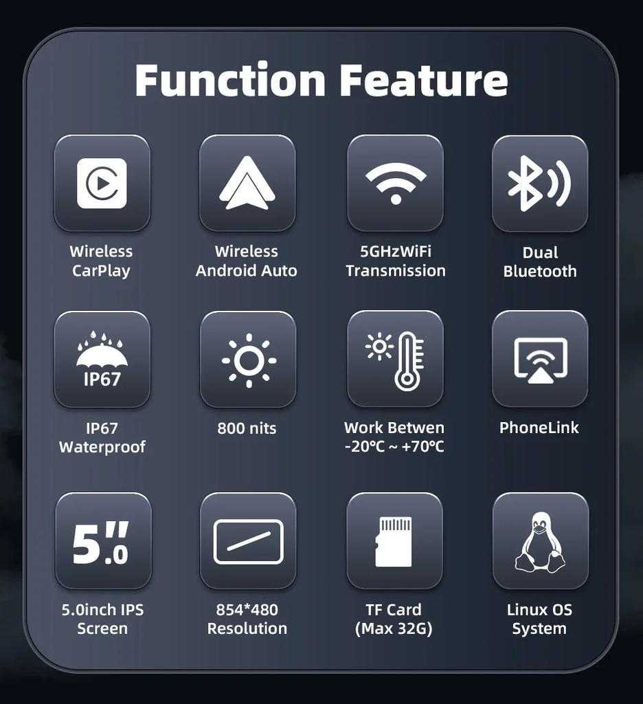 5-дюймовый мотоциклетный беспроводной CarPlay и Android Auto съемный мотоциклетный приборный щиток водонепроницаемый экран GPS-навигации цифровой дисплей