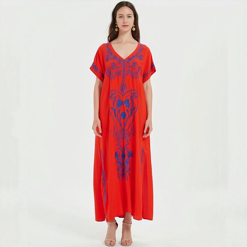 Женская пляжная туника единого размера, с цветочной вышивкой