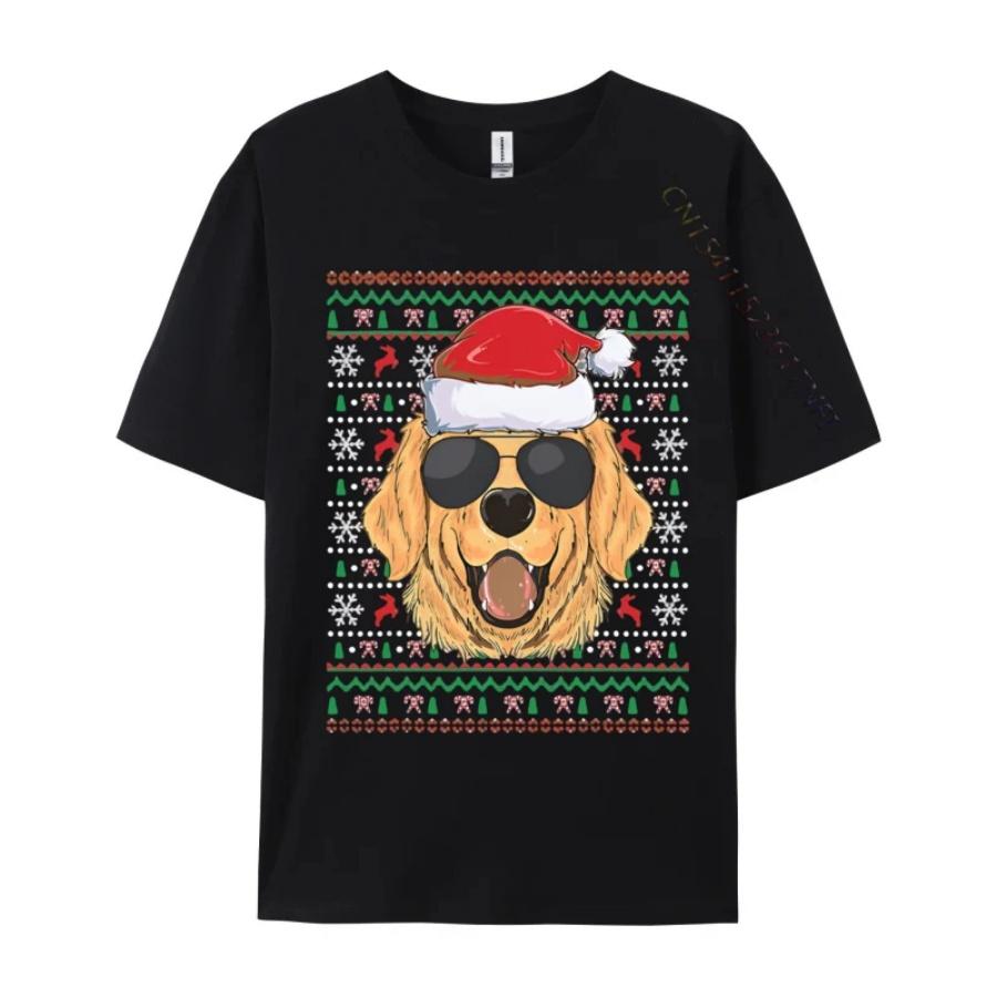 Уродливая рождественская футболка с Сантой и золотистым ретривером, футболка с принтом, милые футболки с животным принтом, топы, мужская одежда
