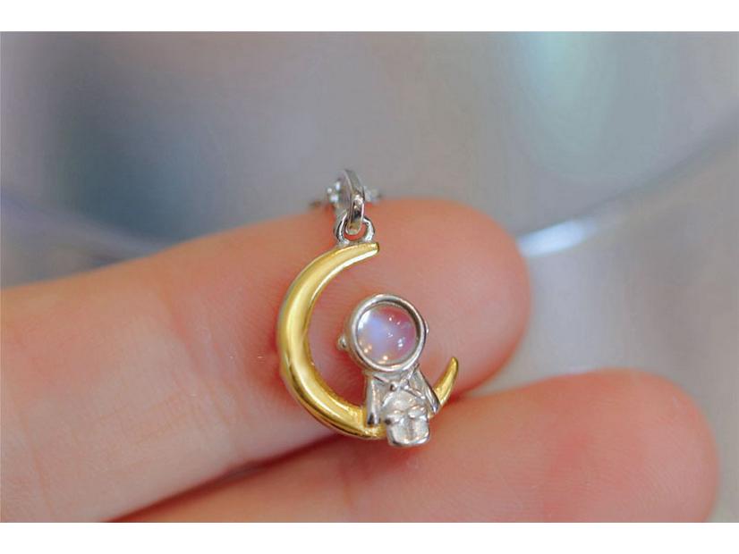 Позолоченное серебро 925 пробы, ожерелье «Лунный астронавт» - Модная, универсальная, эстетичная цепочка для ключицы для женщин