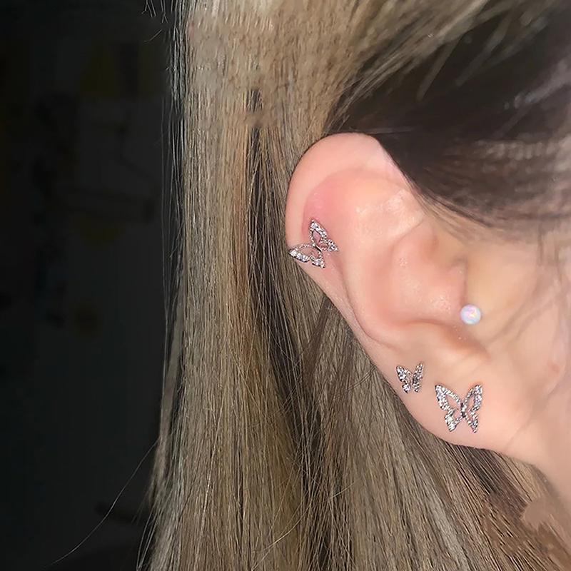 6 Pcs/Set Simple Crystal Stud Earring Set For Women Butterfly Zircon Earrings Girl Party Wedding Engagement Jewelry Accessories