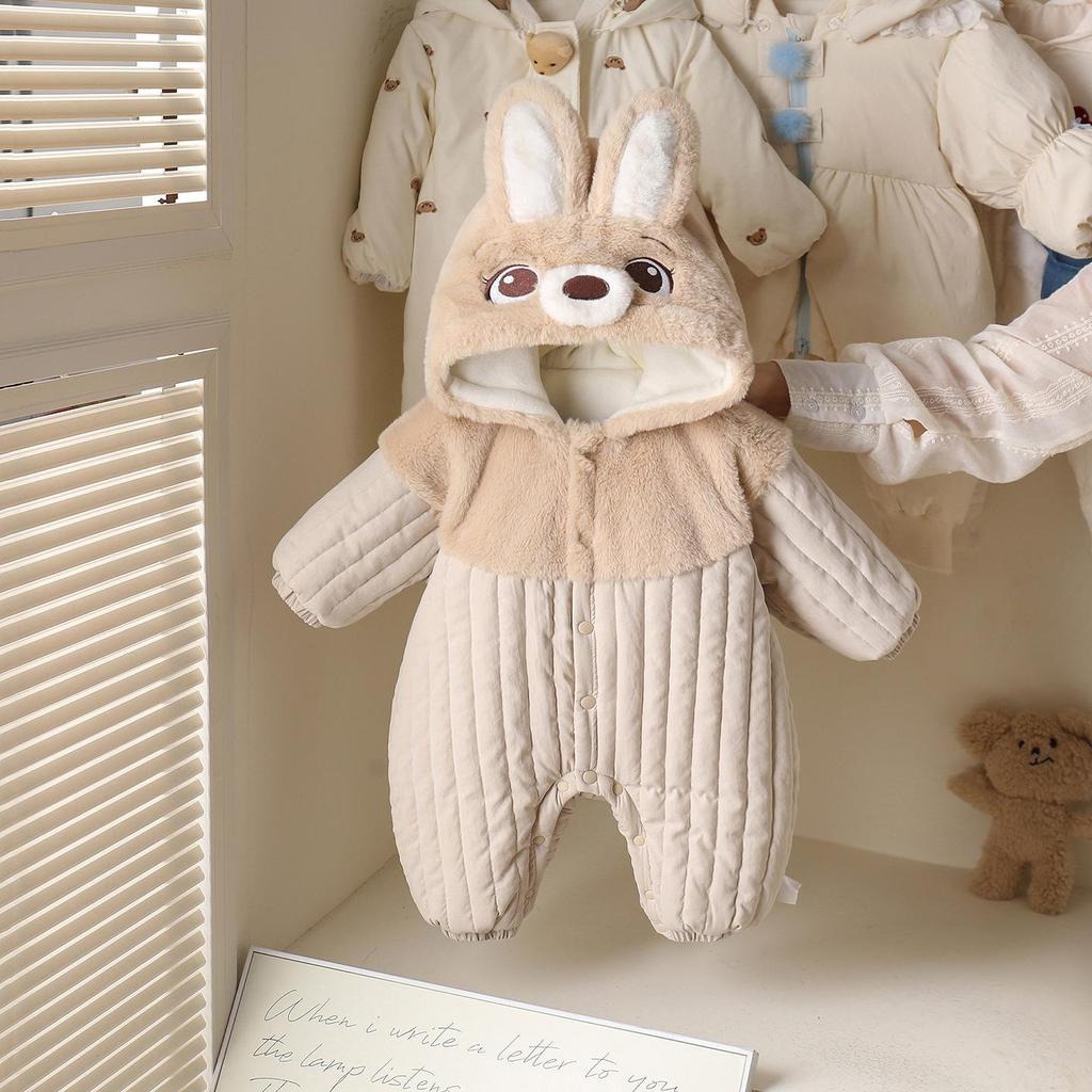 Детский зимний комбинезон-слип с капюшоном из кроличьего флиса - Толстый уличный костюм для малыша