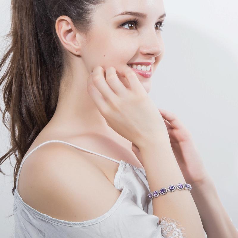 WWJ Elegant Silver Color Oval Tennis Chain Bracelets Bangles