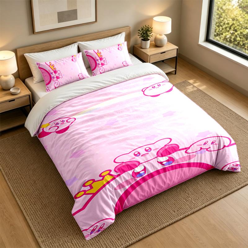 Soft Bedding Set Kirby Pattern, 1 Duvet Cover plus 2 Pillowcases Stylish Bedroom Home Textile
