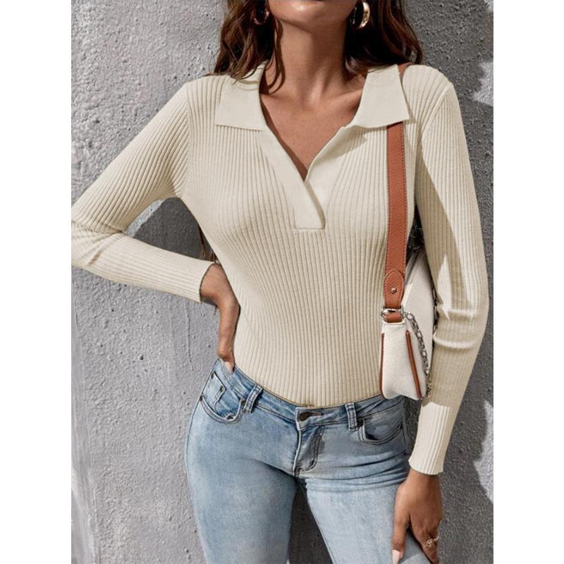 Осень-зима женский трикотаж с длинным рукавом и лацканами вязаный свитер сексуальный тонкий повседневный пуловер топы