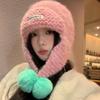 Милые теплые шапки-бини с пушистым помпоном, шапки с защитой ушей, милые женские вязаные шапки для улицы