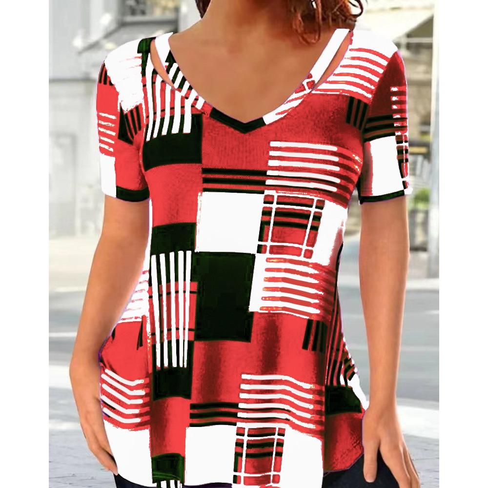 Модные женские рубашки с принтом, винтажные летние футболки с дырками, блузки, топы, свободные повседневные топы с коротким рукавом, размеры S-5XL