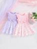 2025 Милое платье А-силуэта из сетки с бантом для маленьких девочек - Хлопок без рукавов