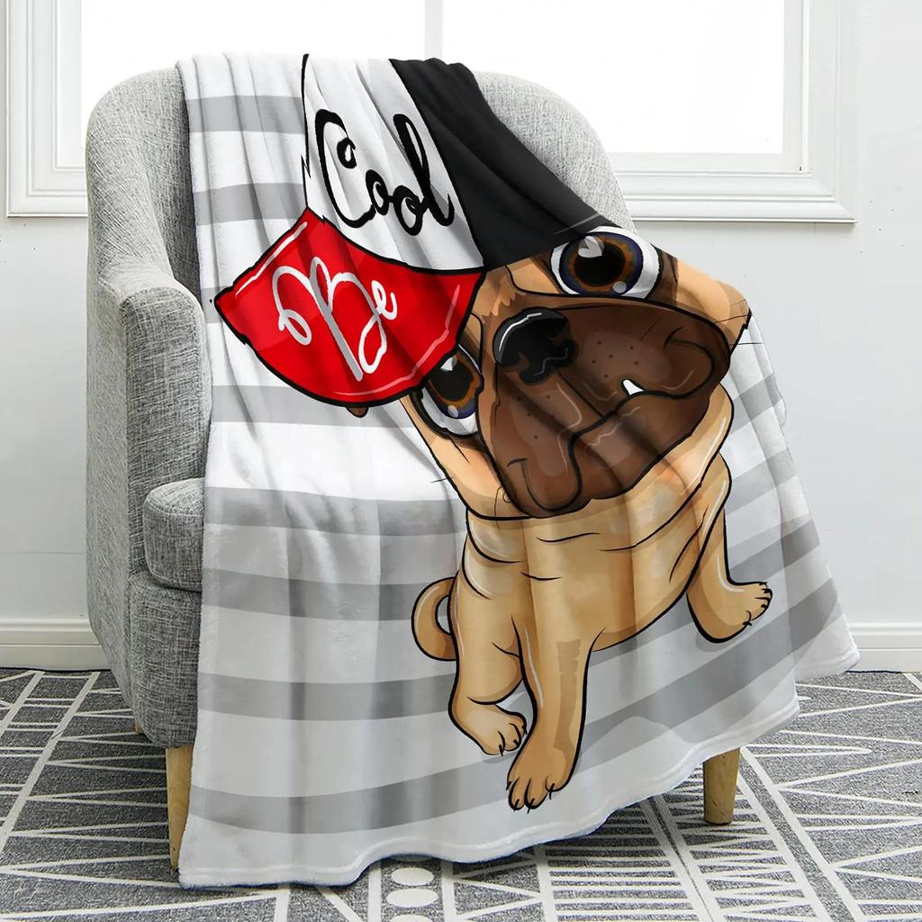 Pug Dog Blanket Lovey Animal Soft Warm Fall Chair Flannel Throw Blankets Cartoon Pet Puppy Print Bed Sofa Blanket King Queen