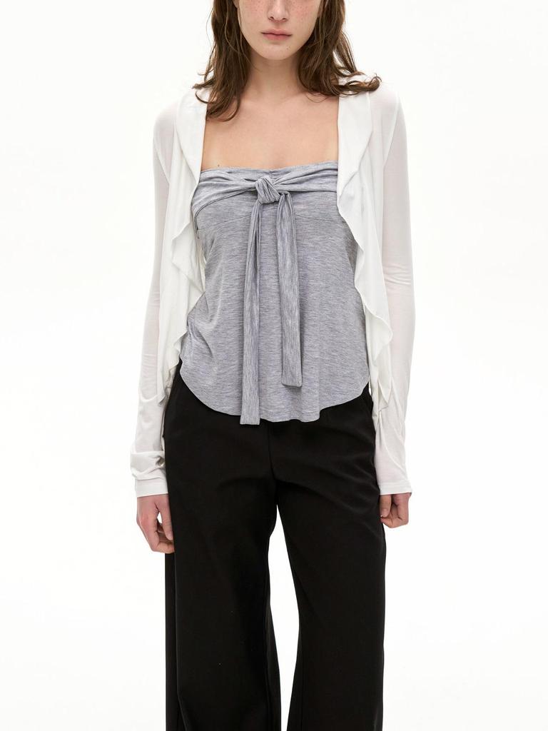 Женский кардиган с рюшами и топ-бандаж: Универсальная, Омолаживающая, Прохладная футболка с длинным рукавом (Весна/Лето 2026)