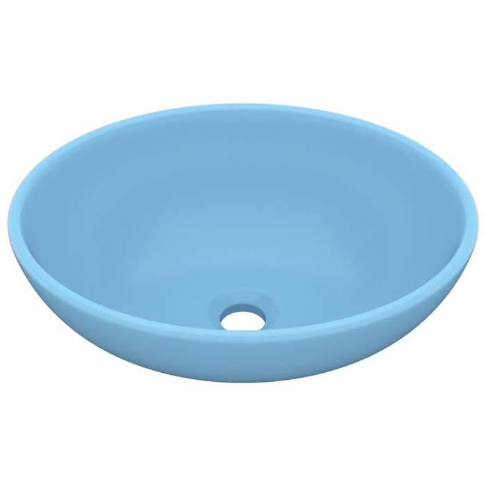 VidaXL Lavabo Ovale de Luxe Vasque à Poser de Toilette Lave-mains de Salle de Bain Cuisine Maison Intérieur Bleu Clair Mat 146923