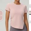 Pleated Slim Fit Irregular Slit Yoga Suit: Short-Sleeve Round Neck Fitness T-Shirt