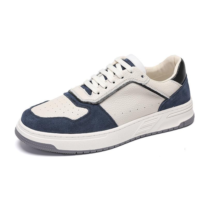 European station 2025 spring and autumn new casual board shoes men's leather breathable sports men's shoes fashion color matching lace-up trendy shoes