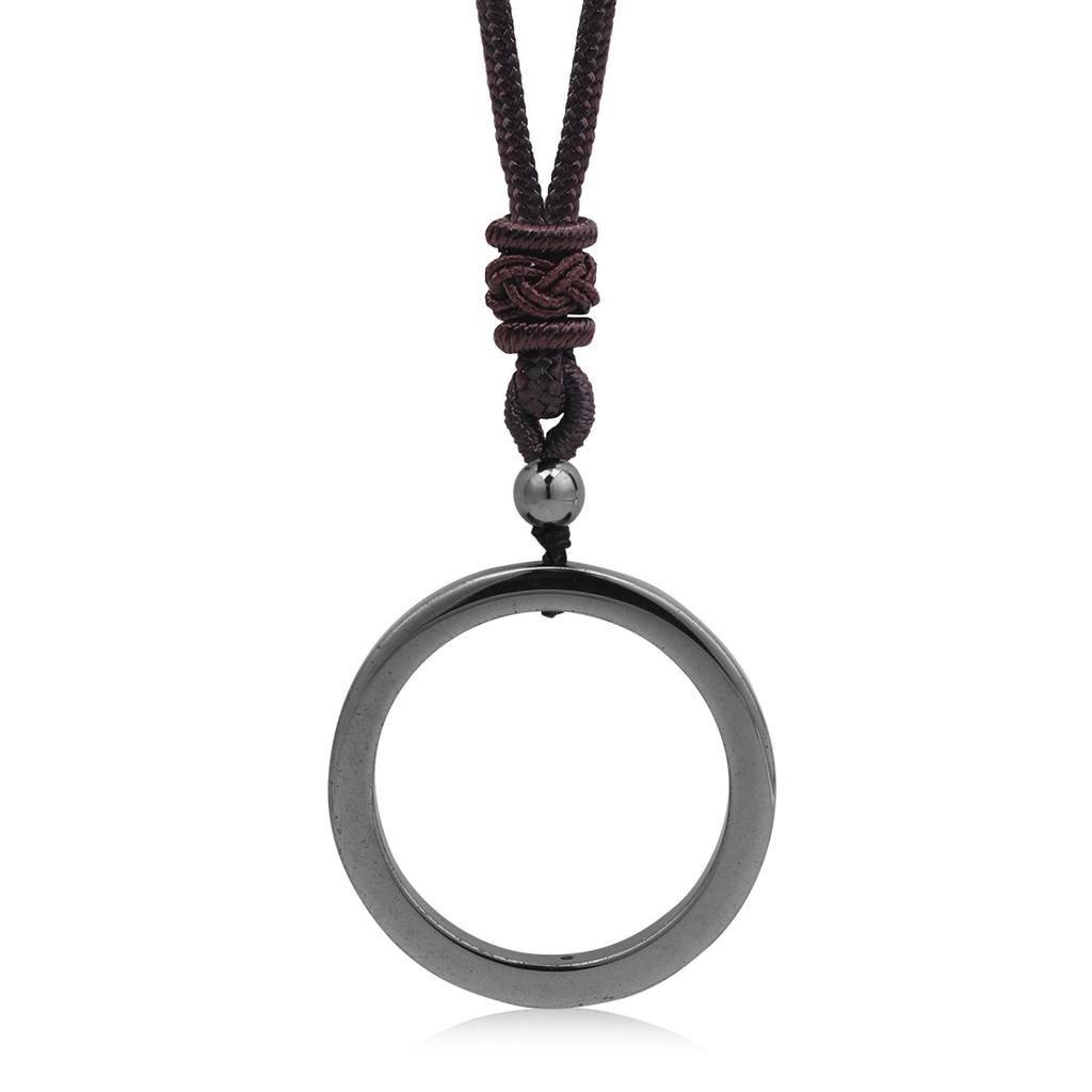 Natural Moon Ring Pendant Silver Black Hematite Bamboo Sporty Long Distance Relationship Couple Necklace Natural Stone Original