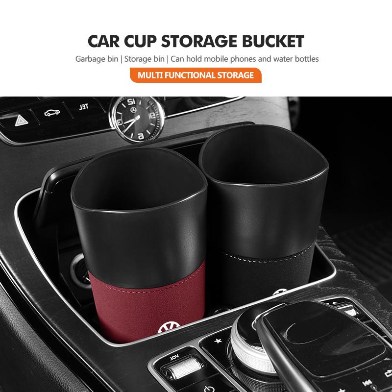 Emblems For Volkswagen VW Car Cup Shaped Trash Can Tumbled Fur Auto Storage Container Golf 4 5 6 7 Polo Jetta Sagitar Magotan Pa zf6