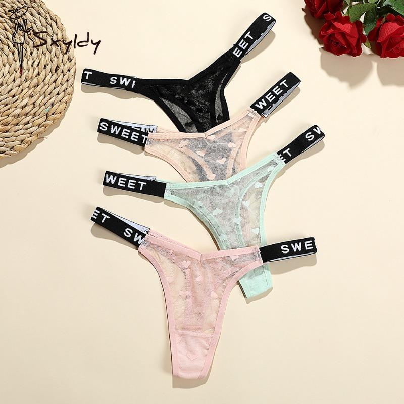 Сексуальные сетчатые стринги женские с низкой талией английские буквы модные спортивные удобные женские трусики