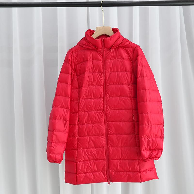 Light Down Jacket Women's Medium and Long Autumn and Winter New Korean Version Slim Fit Large Size Light Jacket Removal Cap