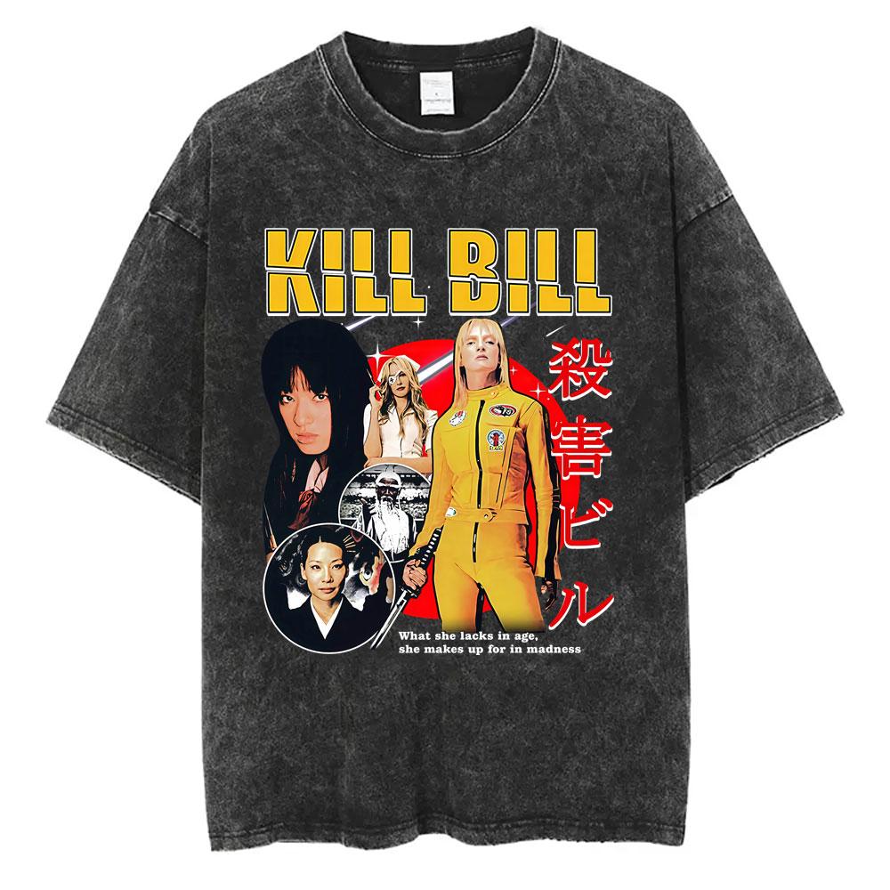 Hattori Hanzo RED Swords and Sushi Kill Bill Okinawa Japan Tarantino Vintage Washed T Shirts Men Women Casual Retro Streetwear